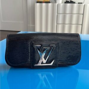 Louis Vuitton Black Clutch with Silver Logo